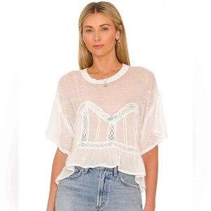 Free people sheer lace flower detail t shirt